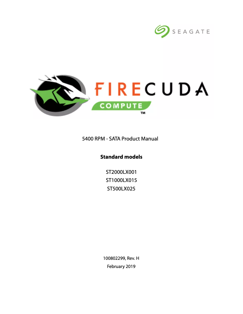 Page n°1 - Manuel utilisateur Seagate Firecuda ST2000LX001