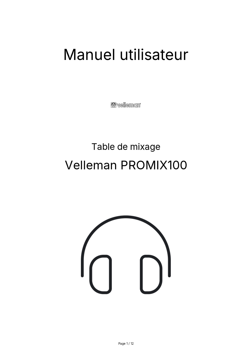 Page n°1 - Manuel utilisateur Velleman PROMIX100