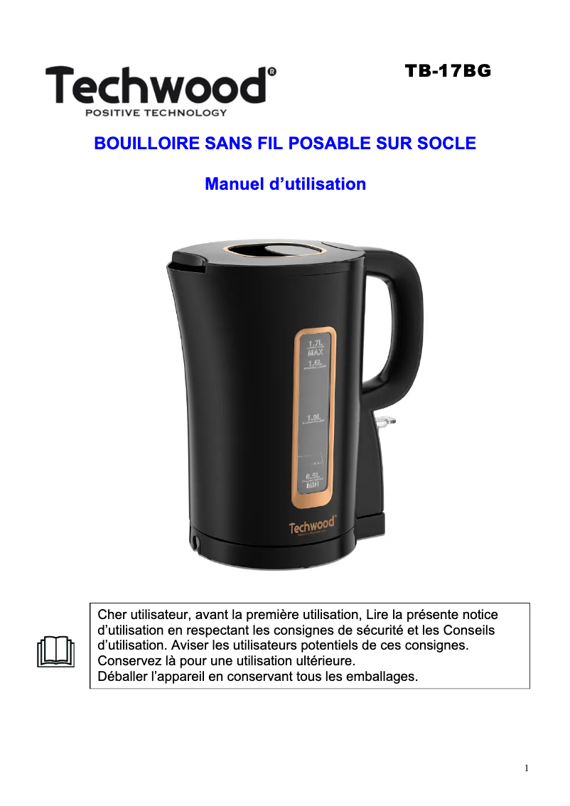 Page 1 de la notice Manuel utilisateur Techwood TB-1771