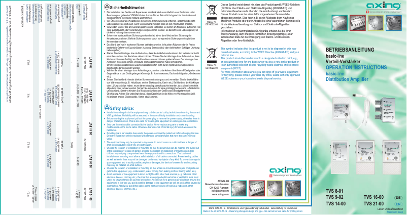 Page 1 de la notice Manuel utilisateur Axing TVS 16
