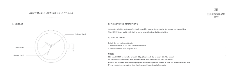 Page 1 de la notice Manuel utilisateur Earnshaw Beagle Skeleton Automatic Woolwich Edition ES-8076-05