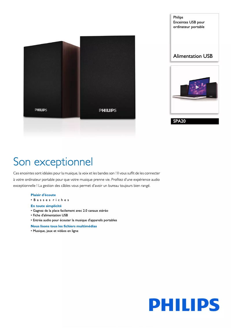 Page n°1 - Fiche technique Philips SPA20