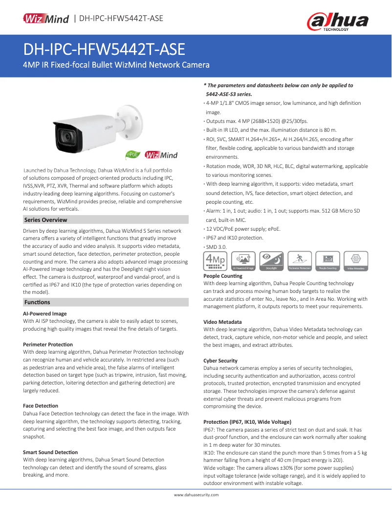 Page n°1 - Fiche technique Dahua Technology IPC-HFW5442T-ASE