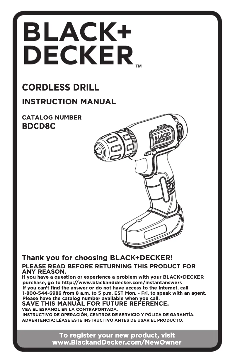 Page 1 de la notice Manuel utilisateur Black & Decker BDCD8C