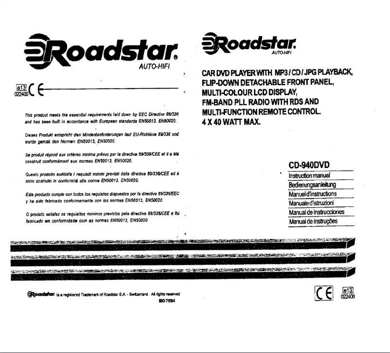 Page 1 de la notice Manuel utilisateur Roadstar CD-940DVD
