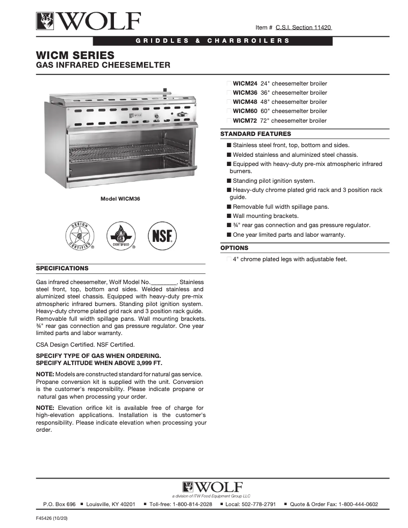 Page 1 de la notice Fiche technique Wolf WICM72