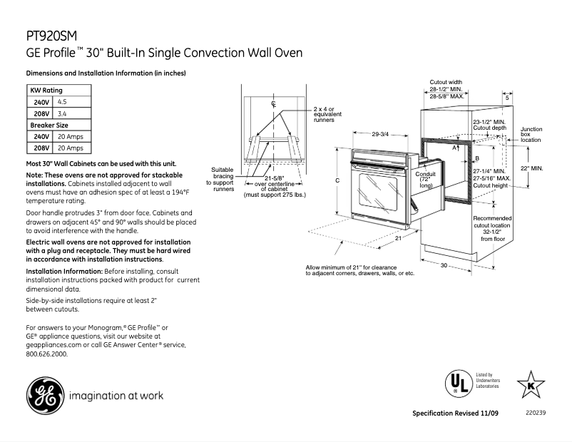 Page n°1 - Fiche technique GE Profile PT920SMSS