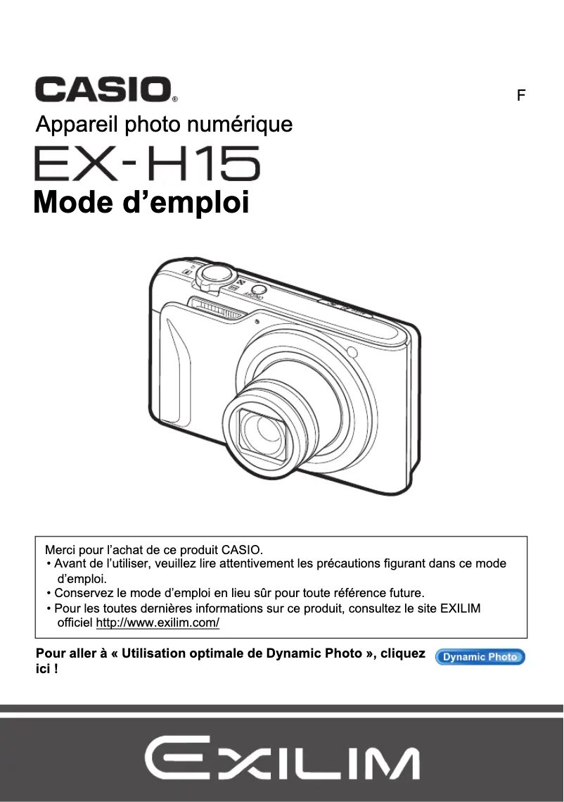 Image de la première page du manuel de l'appareil Exilim EX-H15