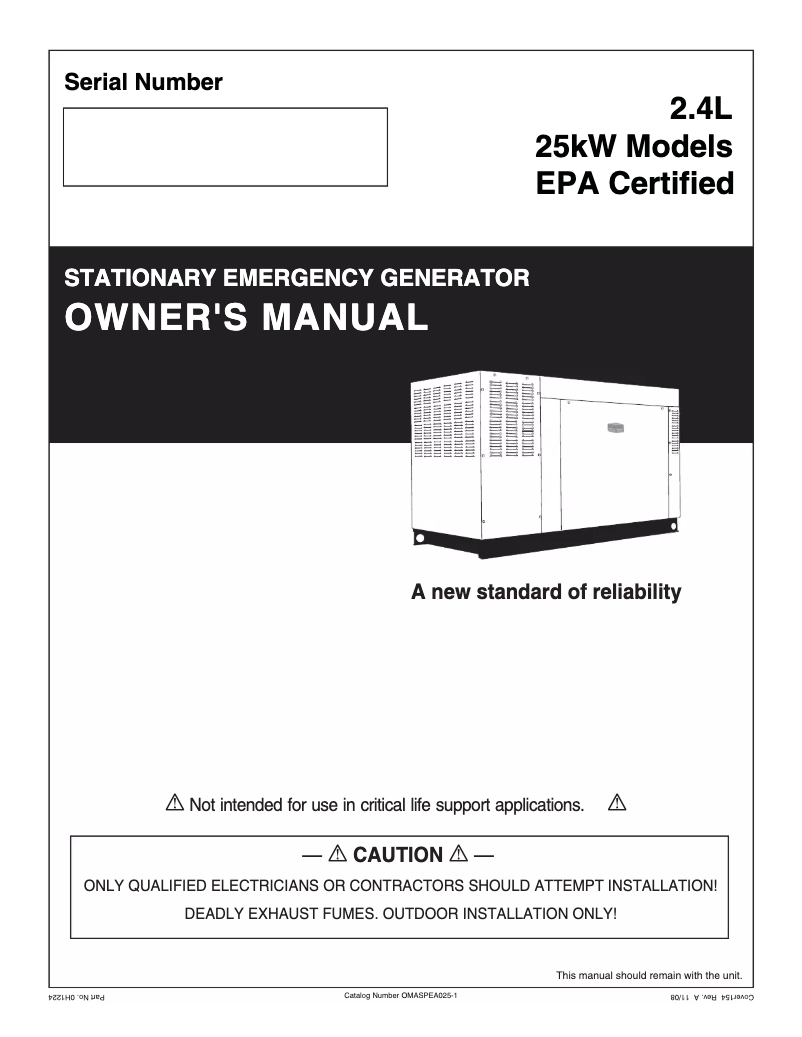 Page 1 de la notice Manuel utilisateur Generac QT02524ANSNR