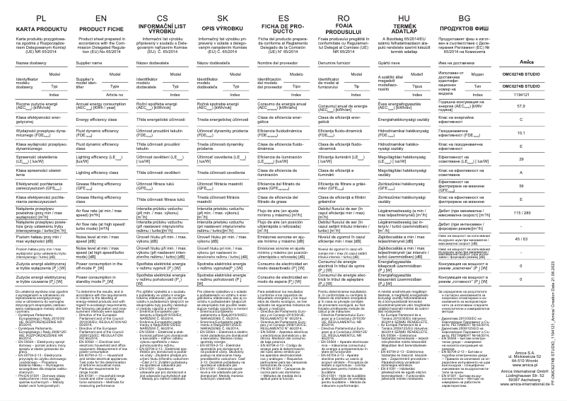 Página 1 del manual Ficha técnica Amica STUDIO OMC6274B