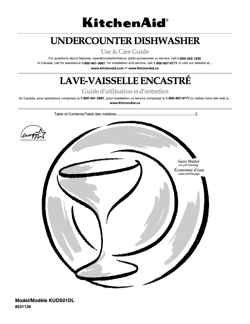 Page 1 de la notice Manuel utilisateur KitchenAid KUDS01DLSS6