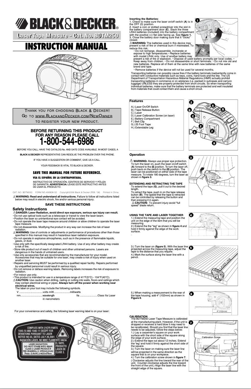 Page 1 de la notice Manuel utilisateur Black & Decker BDTM250
