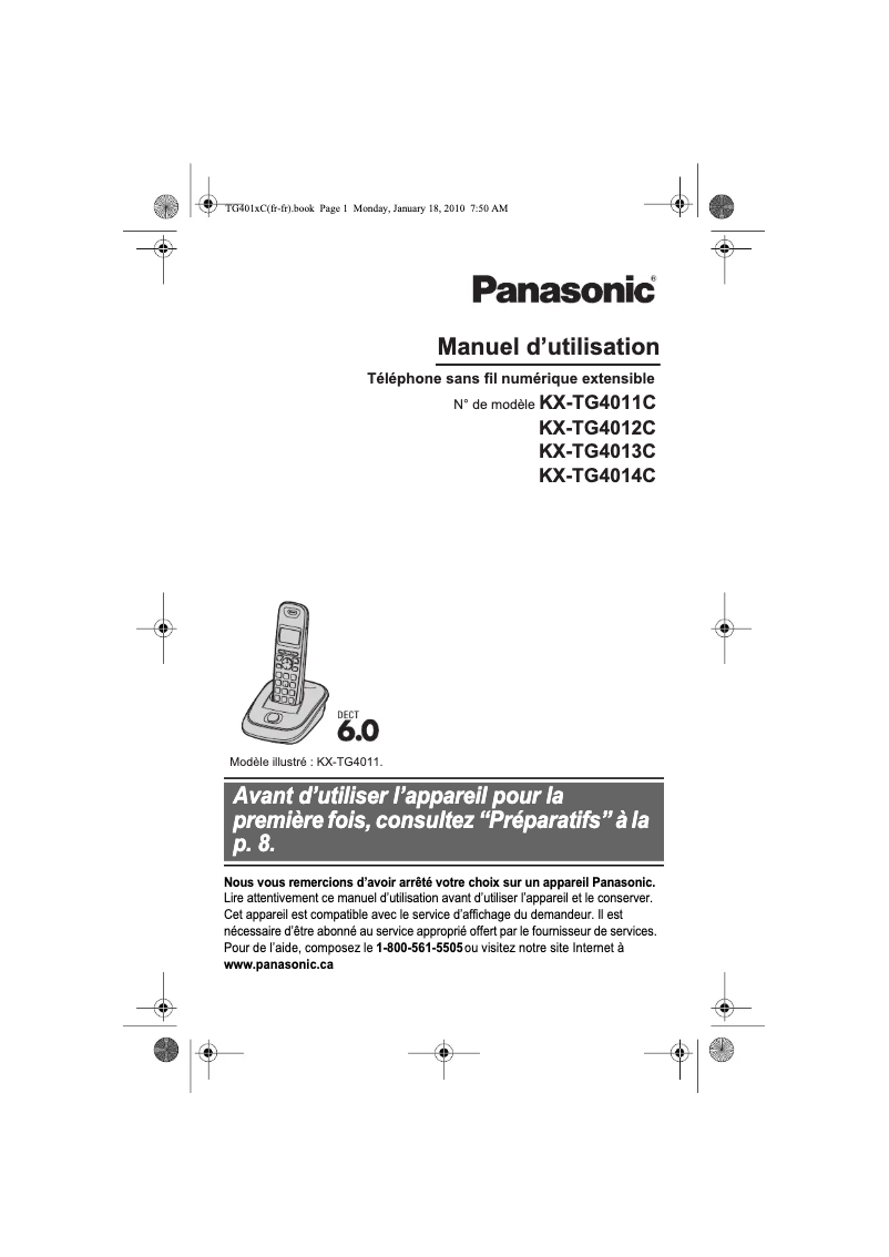 Image de la première page du manuel de l'appareil KX-TG4013