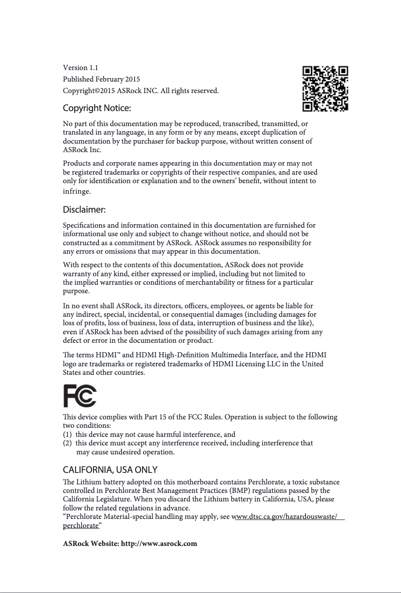 Page 1 de la notice Manuel utilisateur Asrock H81TM-ITX R2.0