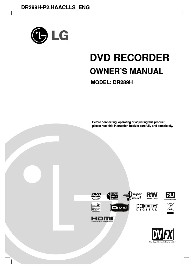 Page n°1 - Manuel utilisateur LG DR289H