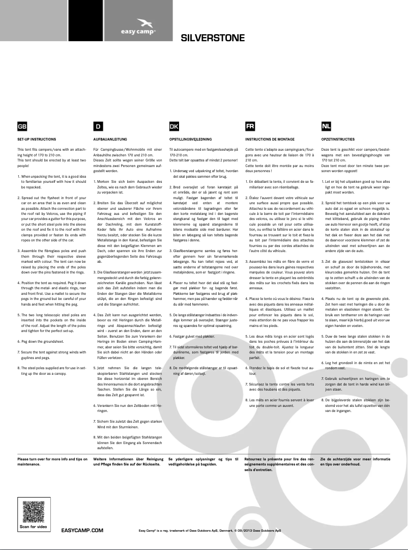 Page n°1 - Manuel utilisateur Easy Camp Motor Tour Silverstone