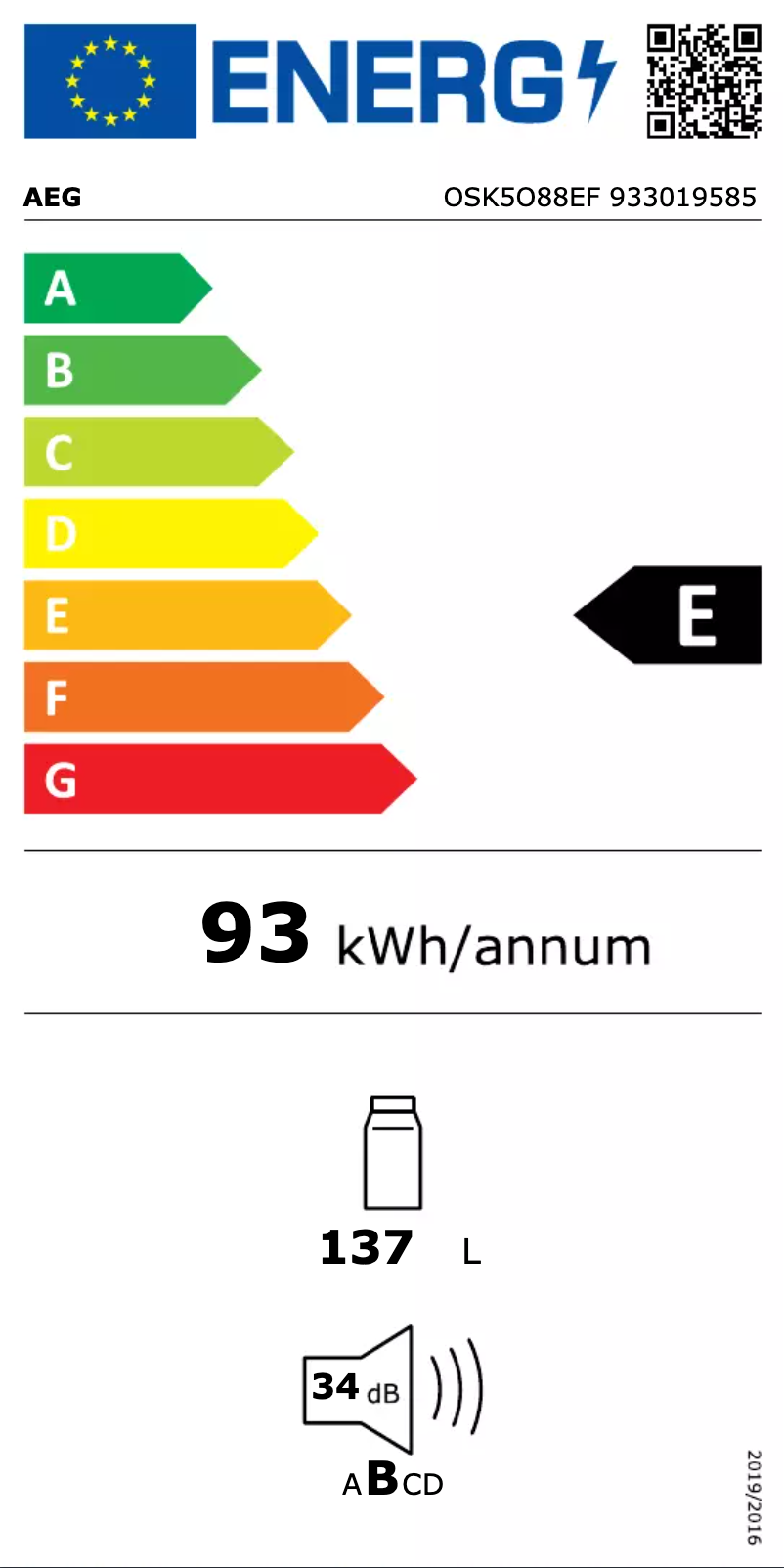 Page n°1 - Label énergétique AEG OSK5O88EF