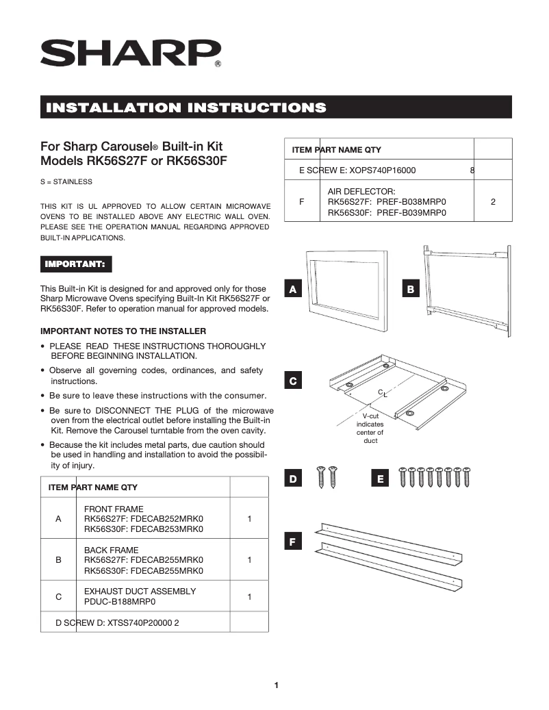 Page n°1 - Manuel utilisateur Sharp RK56S30F