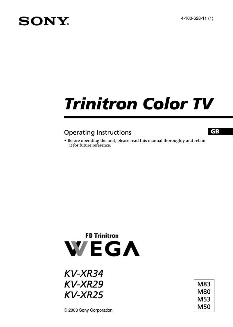 Page n°1 - Manuel utilisateur Sony KV-XR25M50