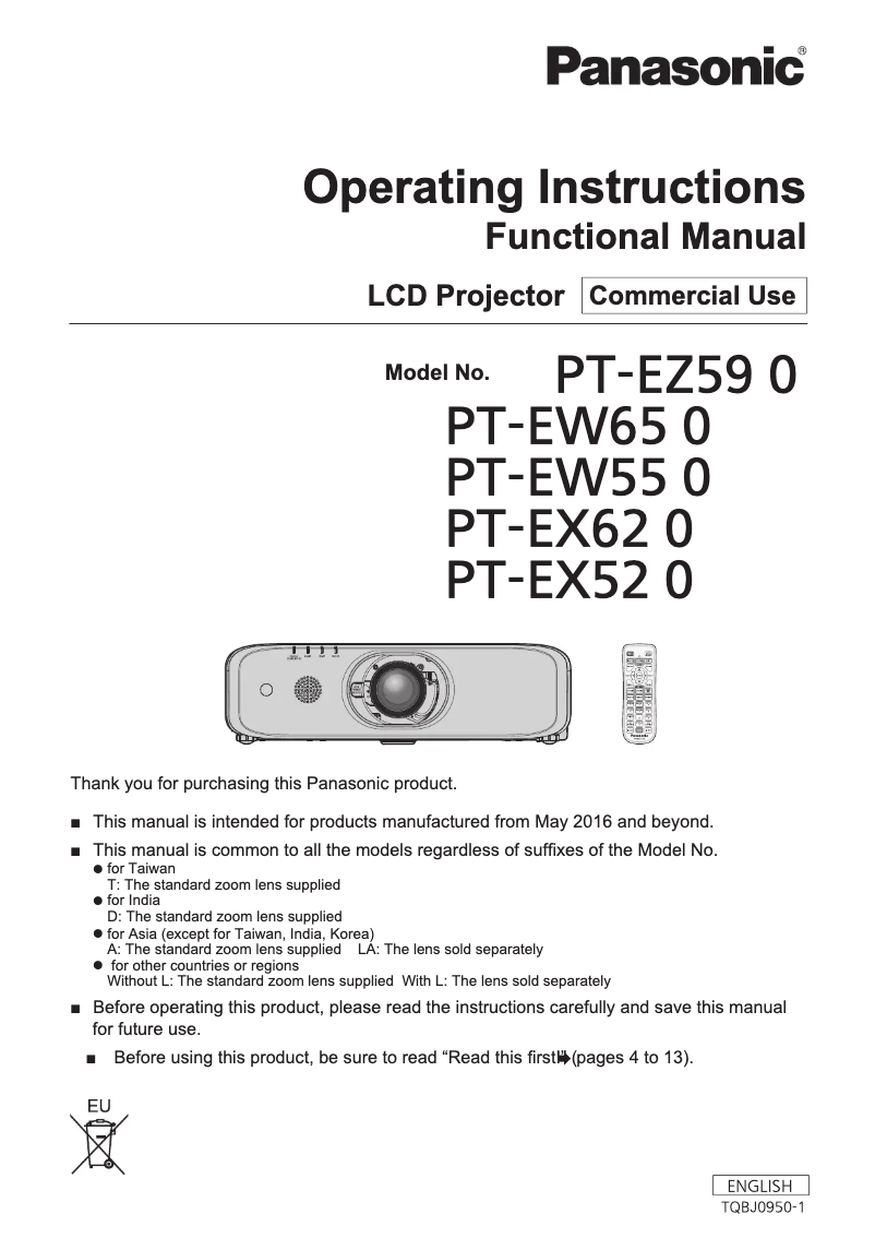 Page n°1 - Manuel utilisateur Panasonic PT-EZ590EJ