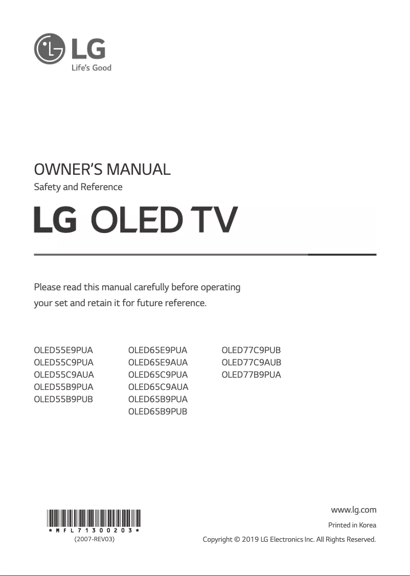 Image de la première page du manuel de l'appareil OLED55C9PUA