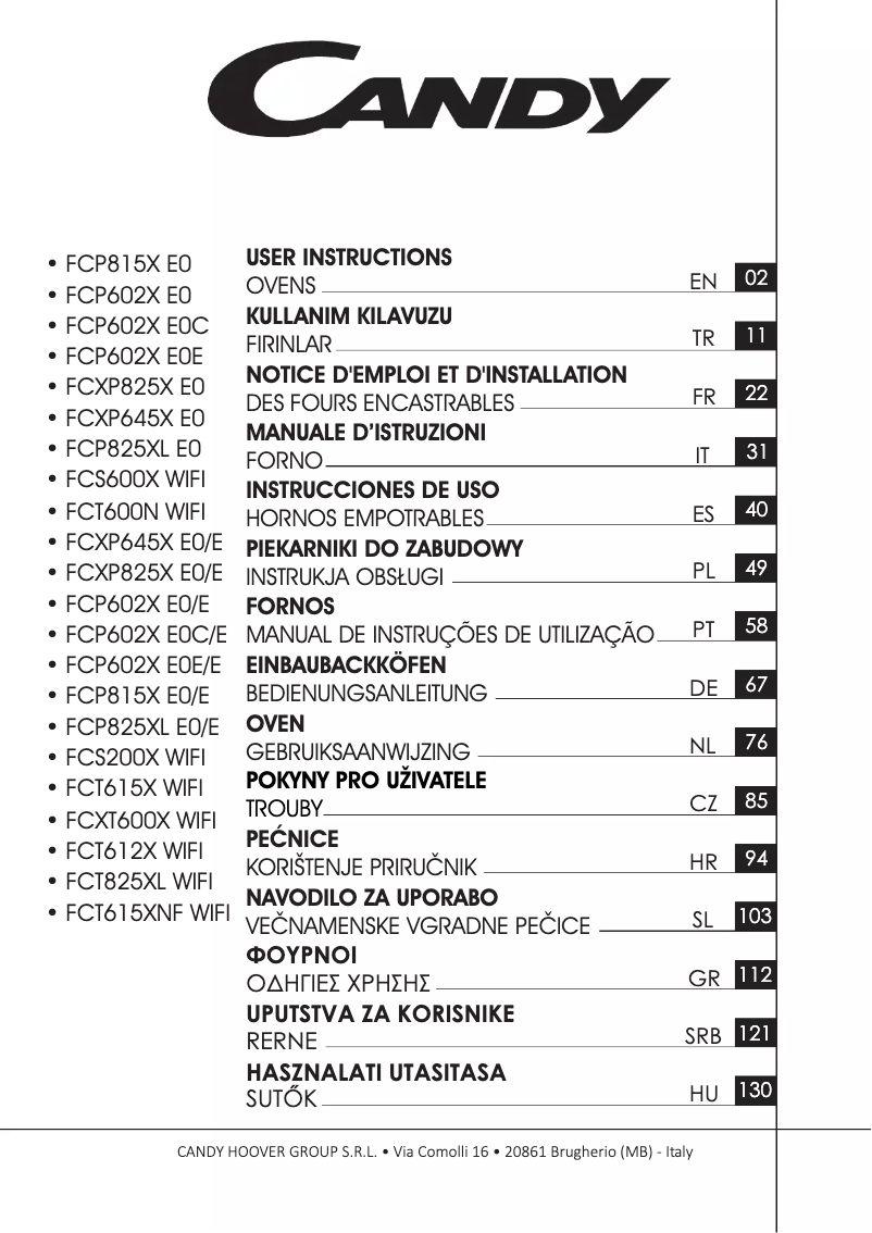 Page n°1 - Manuel utilisateur Candy FCXP645X E0/E