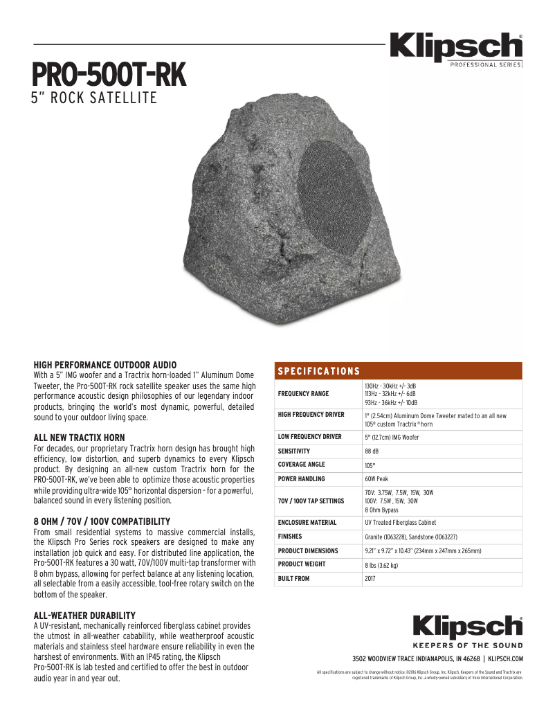 Página 1 del manual Ficha técnica Klipsch PRO-500T-RK