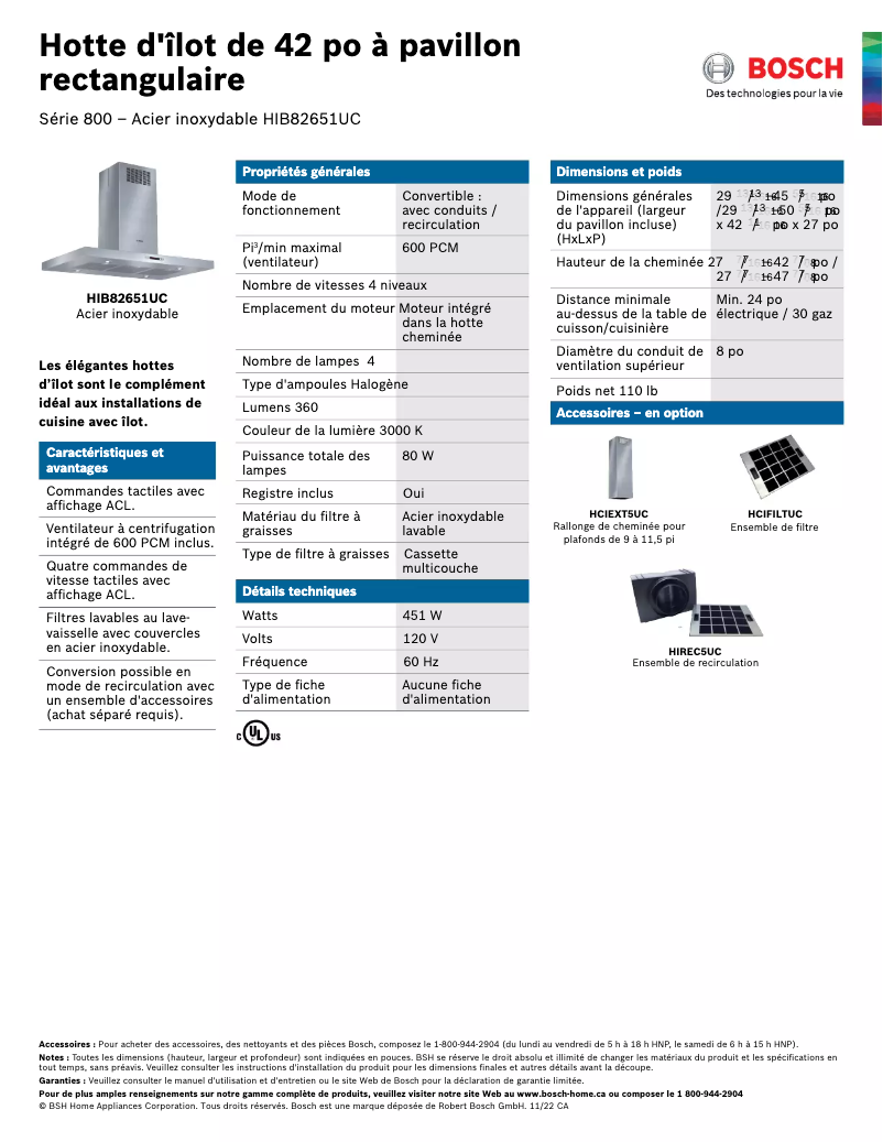 Página 1 del manual Ficha técnica Bosch HIB82651UC