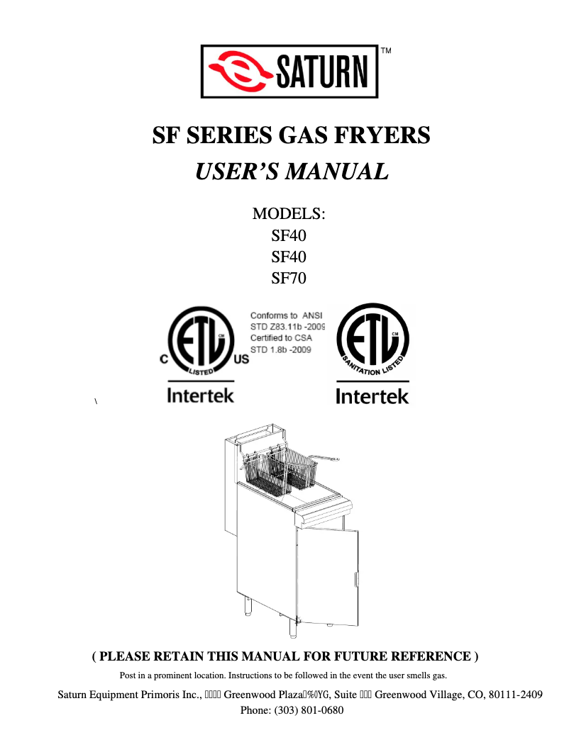 Page n°1 - Manuel utilisateur Saturn SF70