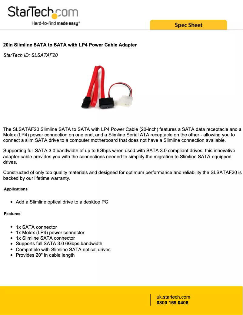 Page n°1 - Manuel utilisateur StarTech.com SLSATAF20