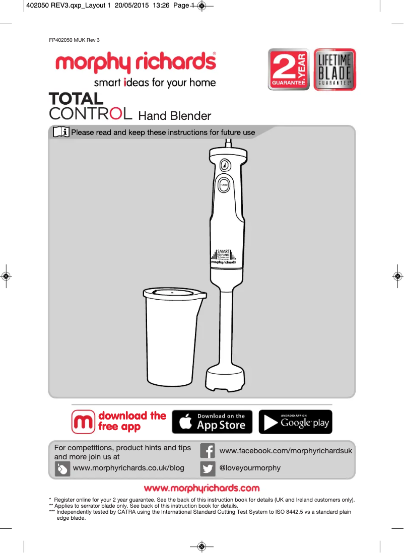Page 1 de la notice Manuel utilisateur Morphy Richards Total Control Multi 402054EE