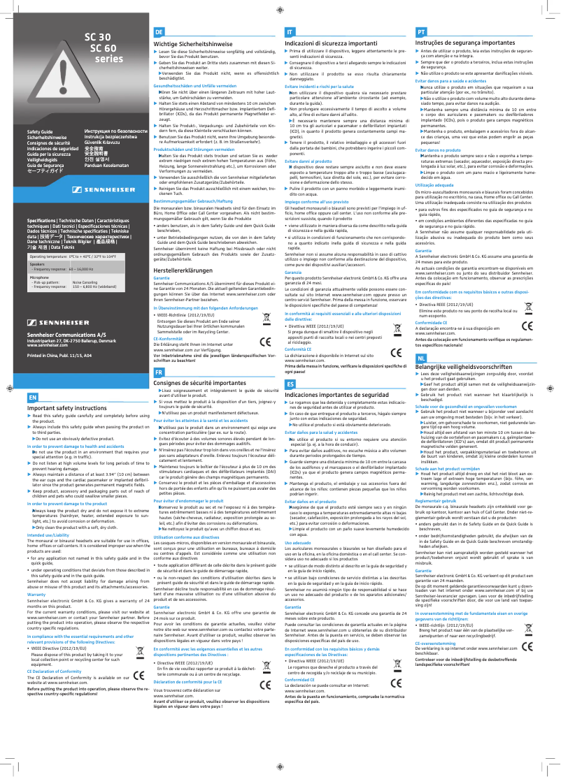 Page 1 de la notice Instructions de sécurité Sennheiser SC 60 USB CTRL