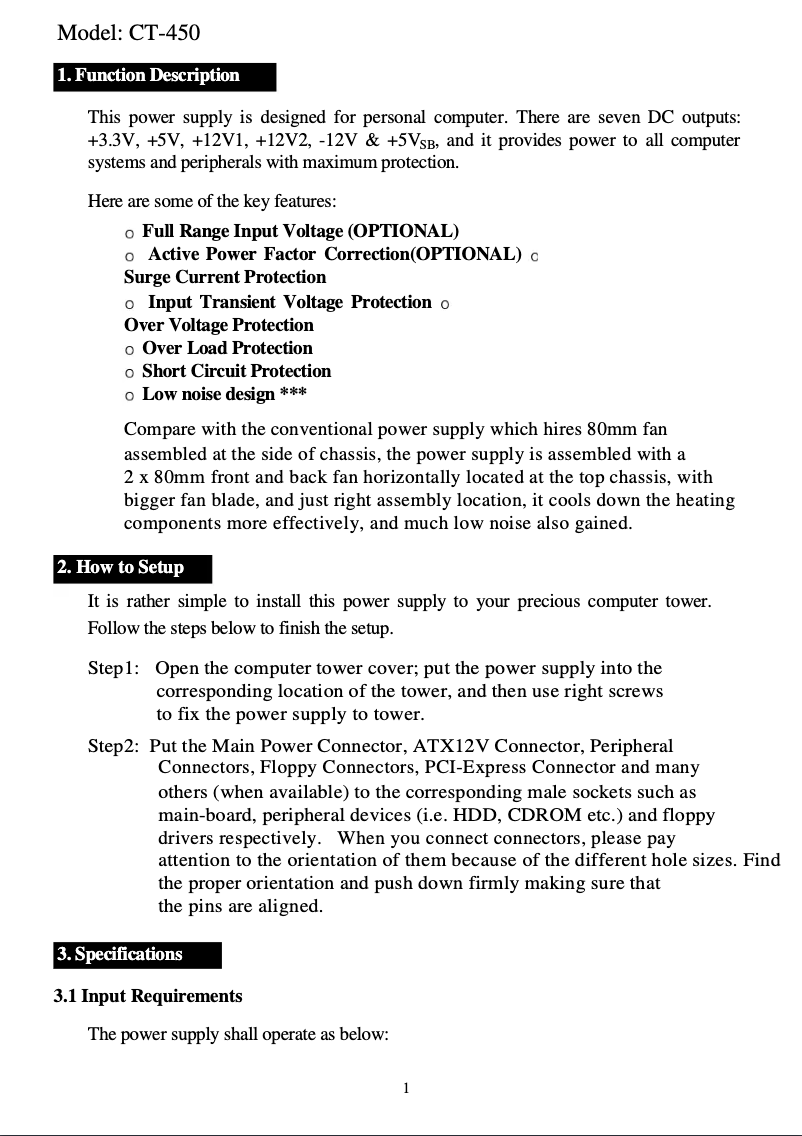 Page 1 de la notice Manuel utilisateur CoolMax CT-450