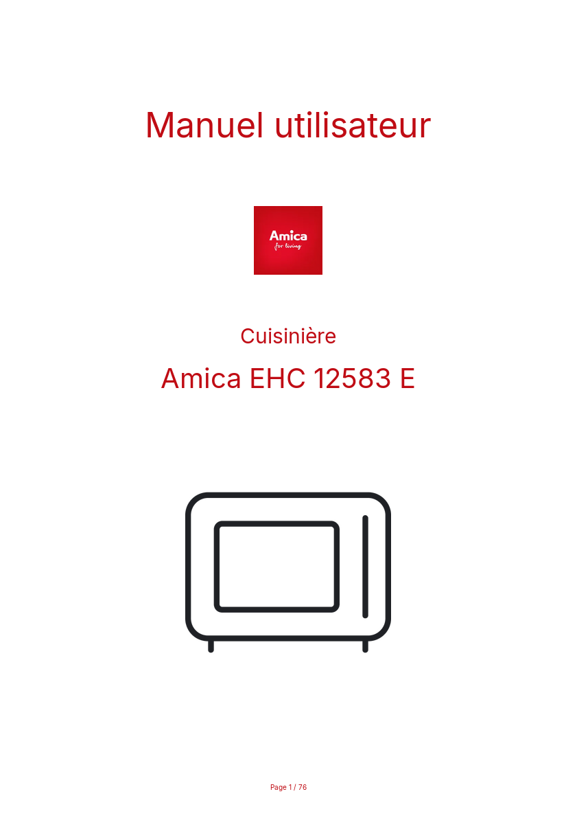 Page n°1 - Manuel utilisateur Amica EHC 12583 E