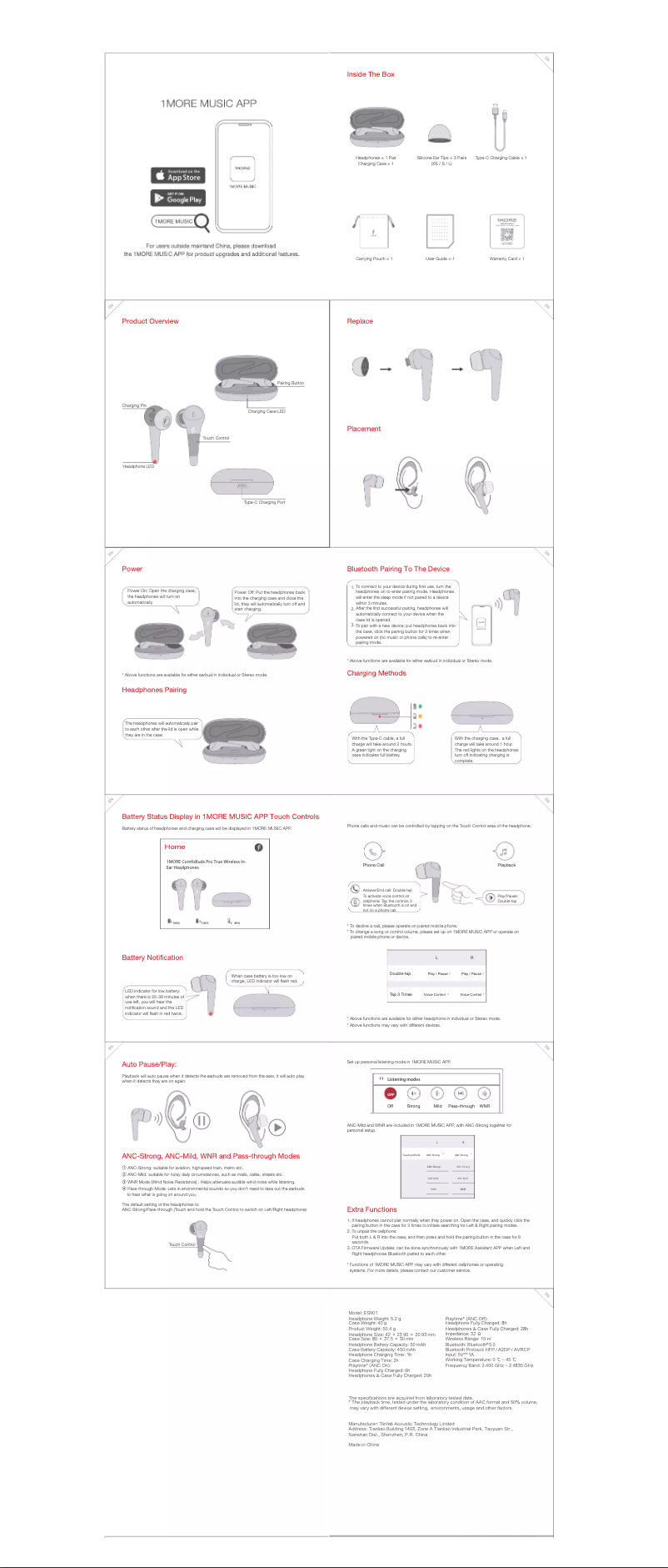 Page 1 de la notice Manuel utilisateur 1More ComfoBuds Pro