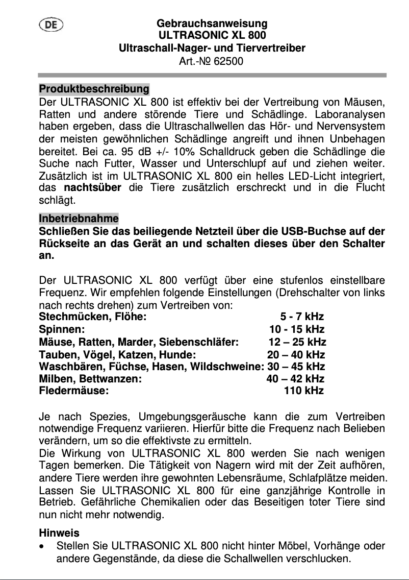 Image de la première page du manuel de l'appareil 62500