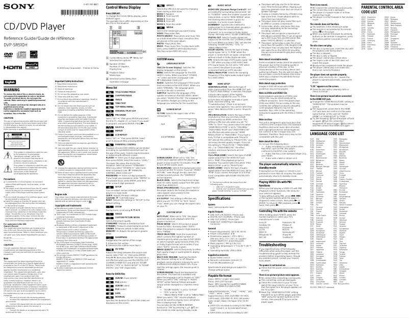 Page n°1 - Manuel utilisateur Sony DVP-SR510H