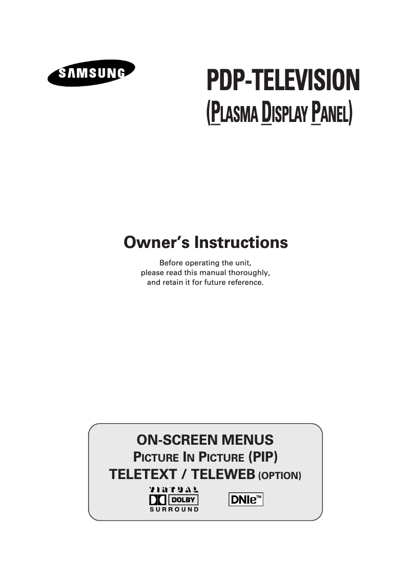Page n°1 - Manuel utilisateur Samsung PS-50P3H