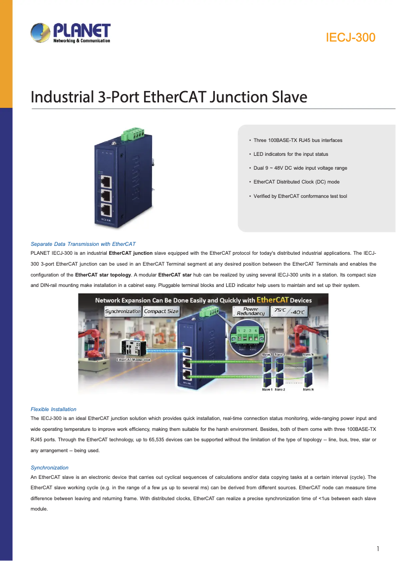 Page 1 de la notice Fiche technique Planet IECJ-300