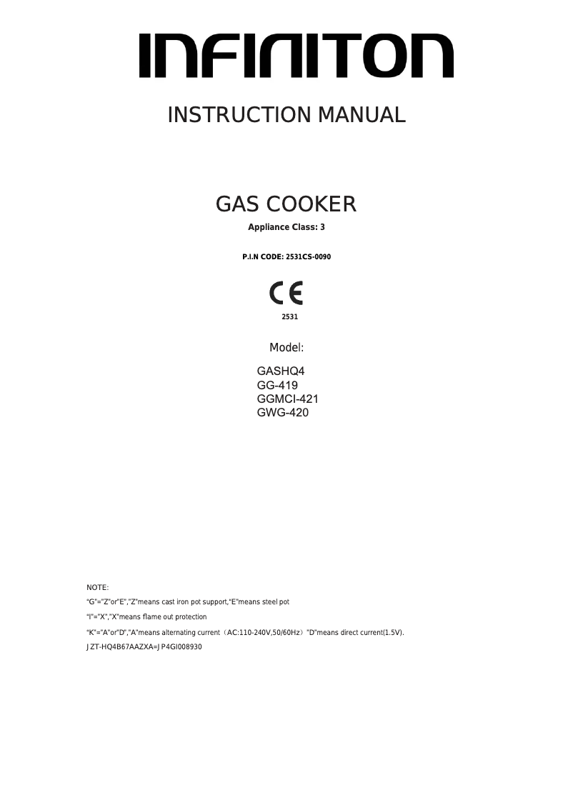 Page n°1 - Manuel utilisateur Infiniton GASHQ4