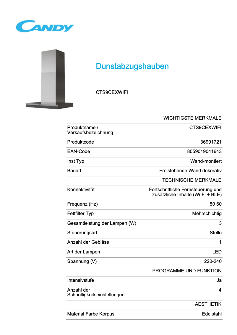 Image de la première page du manuel de l'appareil CTS9CEXWIFI