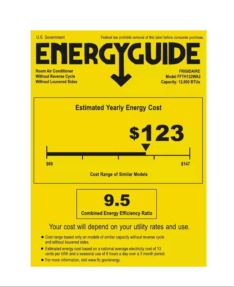 Page n°1 - Label énergétique Frigidaire FFTH122WA2