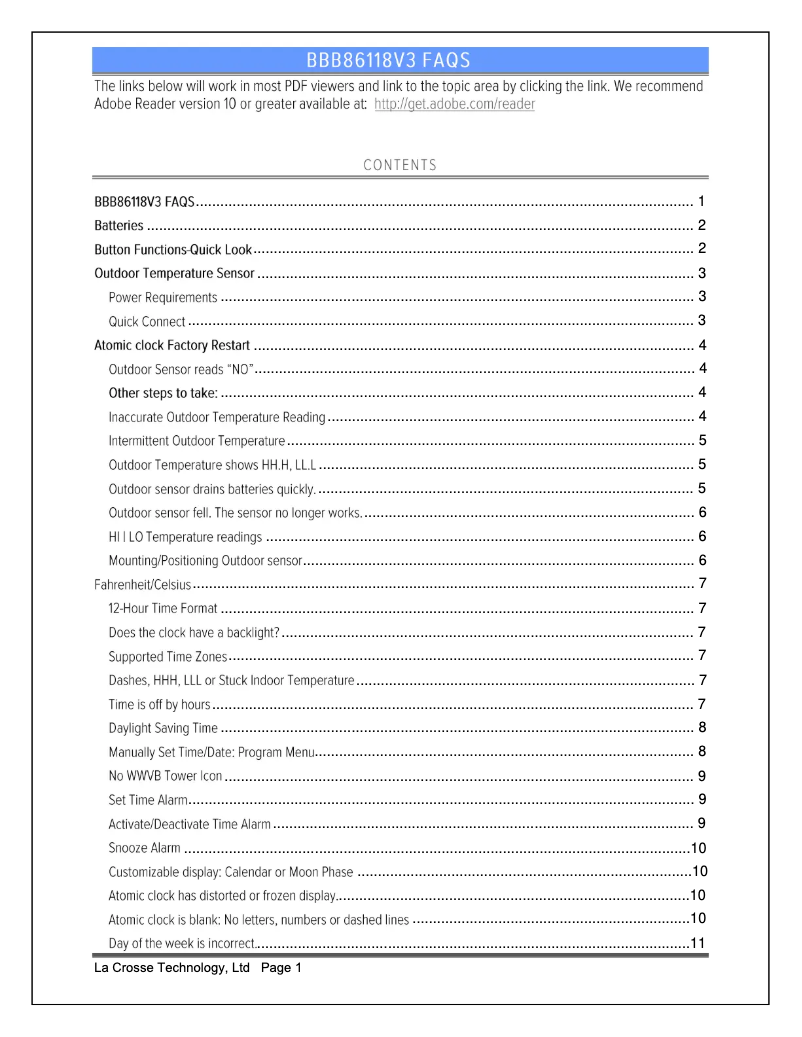 Page n°1 - FAQ La Crosse Technology BBB86118V4