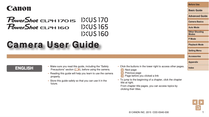 Page 1 de la notice Manuel utilisateur Canon Powershot elph 160