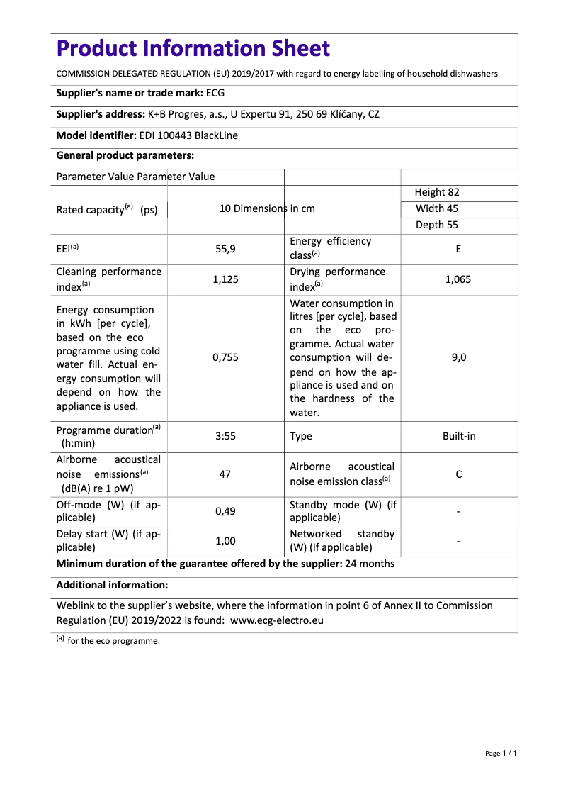 Page n°1 - Fiche technique ECG EDI 100443 BlackLine