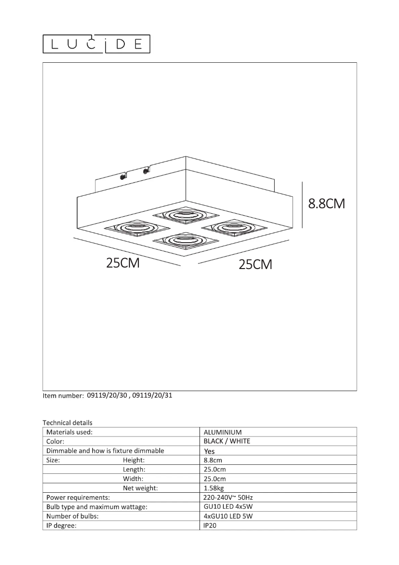 Page n°1 - Manuel utilisateur Lucide Xirax 09119/20/31