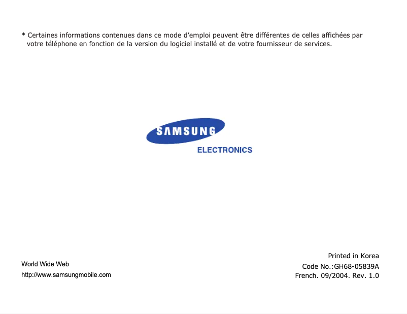 Page n°1 - Manuel utilisateur Samsung SGH-Z105U