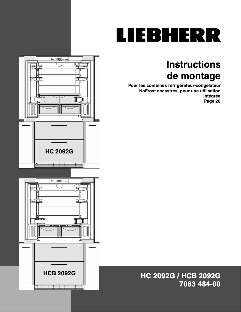 Page n°1 - Guide d'installation Liebherr HCB 2092G