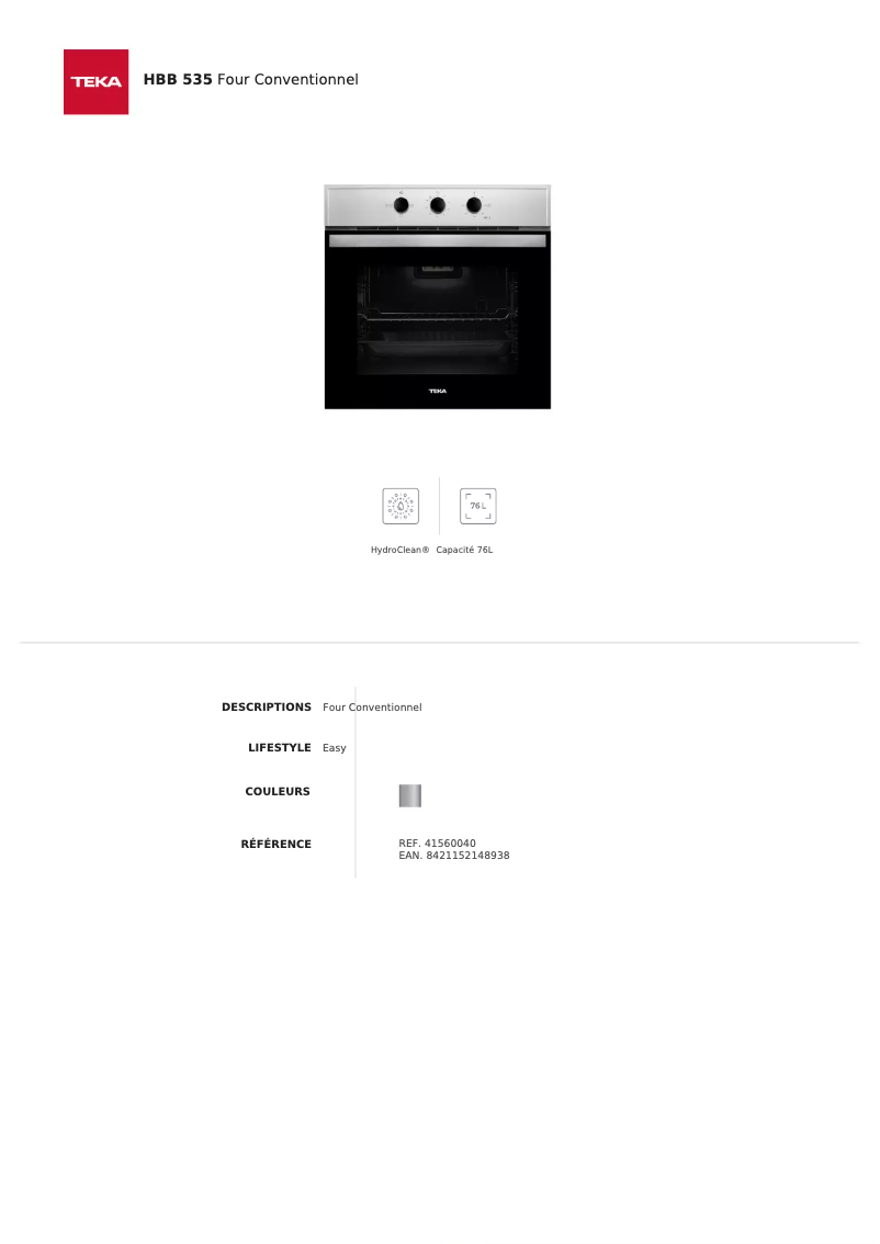 Page 1 de la notice Fiche technique Teka HBB 535