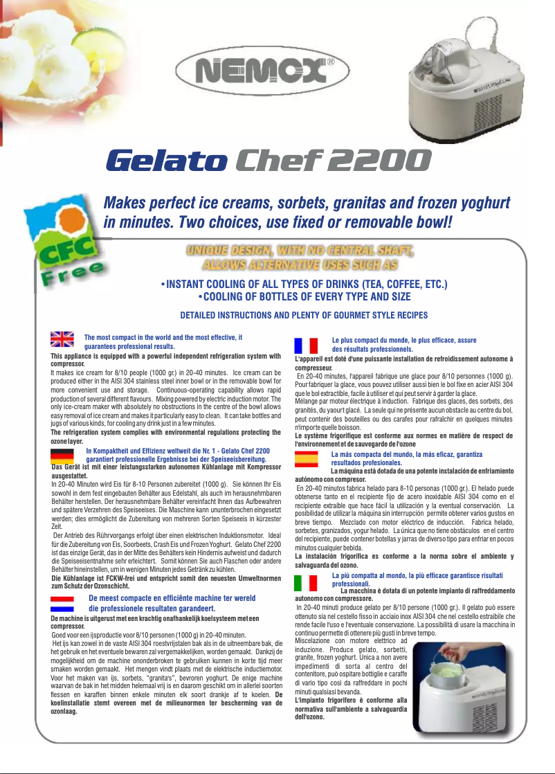 Image de la première page du manuel de l'appareil Gelato Chef 2200